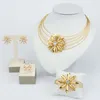 Earrings & Necklace Fashion Women Stone Jewelry Set Dubai Gold Color Pendant Weddings Design Bracelet Rings 4pcs SetEarrings