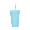 Wholesale 16oz straight double AS plastic matte tumbler with colorful straw water cup coffee cup gift Min