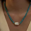 2022 New Nature Turquoises Choker Collana corta con ciondolo di perle barocche naturali Femme