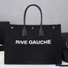 Rive Gauche Tote Shopping Bag Women Canvas Handbag Leather Handle Brand Letters Large Capacity Pocket Top Quality Beach Shoulder Bags Snap-Fastener