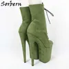 Sorbern Light Green Fake Suede Pole Dance Boots för Drag Queen Platform Booties Custom Colors