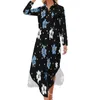 Casual Dresses White Floral Daisies Dress Black Stripes Print Street Fashion Sexig Beach Chiffon Long Sleeve Vestidocasual