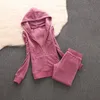 2022 Marca feminina Velvet Fabric Tacksuits Velor Suit Feminino Capuz de traje e calças1