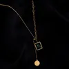 Anhänger Halskette Edelstahl Grün Strasskette für Frauen Geometrische Kette 2022 Trend Party Geschenk Mode Schmuckpendant