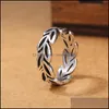 Band Rings Jewelry S925 Sier Antique Hollow Out Leaves Adjustable Women Drop Delivery 2021 Qxbd7