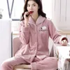 Winter Flannel Warm Women Pyjamas Set Homewear Tjock Kvinna Mode Sleepwear Pajamas Suit Kvinnors Pijama Mujer 220329