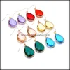 Charm Fashion Transparent Glass Crystal Earrings Pink Green Blue Waterdrop Teardrop Dangle Earings For Women Jewelry Drop Carshop2006 DH4VG