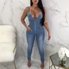 Damen Overalls Rompers Women Hosentender Jumpsuit Spaghetti -Gurt Jeans ärmellose Rückenless Reißverschluss sexy Dungharees Overall Slim Nig