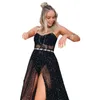 JIEZUOFANG Star Mesh Noir Boho Maxi Robe Longue Sexy Sheer Beach Party Rave Festival Robes D'été produit 220521