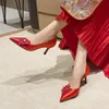 Sandales françaises chaussures de mariage High Sense 2022 talons camélia robe pour femme Banquet chaussures de mariée rouges
