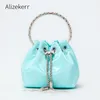 Crystal Metal Ring Handle Handbags Women Luxury Tassel Satin Bucket Crossbody Bag Ladies Color Beads Purse Wedding Party 220726