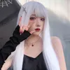 Długie proste włosy syntetyczna peruka srebrna biała czarna grzywka cosplay lolita odporna na ciepło 220622