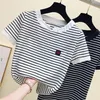 gkfnmt Poleras Mujer Camiseta Femme Stripe Mujer Camiseta Mujer Algodón Slim Camiseta Mujer Verano Camiseta Feminina Casual 220422