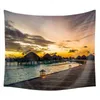 Wall pendurada Art Deco Sunrise Beach Wave Tapestry Room de estar de quarto decoração de casa Antecedentes de parede decorativa J220804