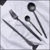 Set di posate cucina barre da pranzo giardino opaco opaco neri sierware stoviglie 304 in acciaio inossidabile coltelleuli per coltello da cucciolo goccia da tavolo