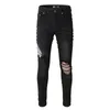 Jean noir pour hommes pour les gars genou déchiré avec trou pantalon slim coupe slim portant lettre bébé imprimé motard denim stretch en détresse coupe moteur à la mode longue fermeture éclair droite