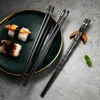 JANKNG 5 Pairs Chopsticks Set Japanese Chinese Chopsticks Food Sushi Sticks Reusable Korean Metal Alloy Tableware Palillos Set