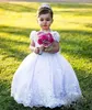 2022 Country Flower Girl Dresses Bow Back 백색 아이보리 볼 가운 보석 캡 슬리브 바닥 길이 소녀 대회 드레스 레이스 아플리케 가운 파티 투투 스커트 C0530F1