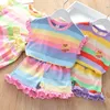 Children Girls 2pcs Tracksuits Summer Casual Rainbow Clothing Sets Autumn T Shirts Pants Sport Suits Spring Clothes Set 220620