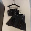 HAUTE QUALITÉ est Designer Fashion Runway Suit Set Femmes Strass Perlé Mini Jupe 210521