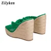 Eilyken Neue Ankunft Design Grün Cord Plattform Keile High Heels Pinch Hausschuhe Maultiere Schuhe Frauen Sandalen