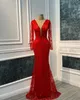 Plus size Arabische Aso Ebi Red Mermaid Sparkly Prom Dresses Lounded Lace Evening Formeel feest tweede receptie verjaardag verloving jurken jurk zj555 407