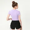 Lu-damskie ubrania jogi T-shirt V-de-dół Osobowość Lapel bieganie Slim Beautiful Back Elastyczne krótkie krótkie rękawy dobre top