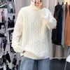 White Sweater Men Turtleneck Men Long Sleeves Cable Knitted Sweater Korean Fashion Streetwear Sweaters Men Sweaters L220801