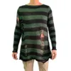 Men's Sweaters Punk Gothic Cool Male Striped Long Sweater Man Stretch Thin Pullover Broken Hollow Out Slit Spring KnitTopMen's