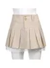 Sweetown Korean Fashion Khaki krótka spódnica koronkowe wykończenie urocze plisowane spódnice damskie styl preppy guziki wysoką talię lato 220711
