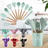 Nonstick Silicone Kitchenware Utensils Cookware Spatula Shovel Egg Beaters Wooden Handle Kitchen Cooking Tool Set 220805