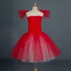 Stage Wear Red Long Ballet Tutu Dress Kids Girls Adult Women Romantic Contemporary Dance Ballerina Costumes