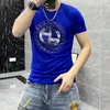 Fashion Brand Design 2022 Summer New Men's T-Shirts Sequin Diamond Luxury Short Sleeve Heavy Craft Round Neck Mercerized 243o