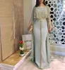 Elegant Moroccan Kaftan Evening Dresses Satin Mermaid Formal Event Gowns Gold Appliques Crystals Beaded Cape Prom Party Dress Arabic Dubai Special Occasion Wear