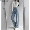 printemps 2022 femmes mode taille haute femmes large jambe jeans baggy femme denim capris pantalon droit jean maman jeans pantalon T220728