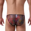 Underbyxor sexiga män underkläder trosor se genom bohemiska cuecas calzoncillos låg stigning bikini man mesh sissy underkläder