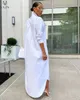 قميص شيفون أبيض فاخر مصمم فستان طويل أنيق شابة كاجوال موضة كم كامل مستقيمة 220613