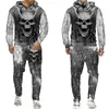 Tute da uomo Cool 3D Skull Print Felpe con cappuccio da uomo Felpe Tute Moda Tuta Autunno e inverno Zipper Felpa con cappuccio Pantaloni Due pezzi S