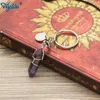 Pierre Naturelle Guérison Hexagonal Pointu Reiki Chakra Gem Pierre Pendentif Porte-clés Porte-clés pour Femmes Filles