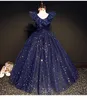 Blue Flower Girl Toddler pour mariage Tulle 3D Robe à volants floraux Robe de Noël Robes de fête d'anniversaire Robes First Communion 403