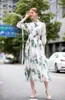 Women's Runway Dresses Lace Up Bow Collar Long Sleeves Floral Printed Elegant High Street Fashion Designer Dress Vestidos