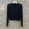 PL023 Runway Designer inspirerade mode 3 Färgstickade Pullover Kvinnor Guld axelknapp Tröja Vintage Elegant Casual Solid Slim Tops