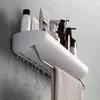 Bathroom Shelf No Drill Organizer Wall Mounting Shampoo Herbs Shower Storage Rack Holder With Towel Bar Accessories J220702