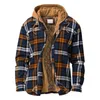 QNPQYX Nya herrjackor Europeiska män PLEAG PLAID Långärmad lös huvjacka tjockare falsk tvådelar Casual Winter Clothing Streetwear