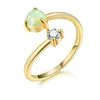 Exclusive for Cross-Border S925 Sterling Silver Opal Open Ring European and American Simple Inlaid Zircon Women's Ring