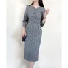 Casual Dresses Elegant Office Lady Dogtooth Wool Belted Bodycon Dress Autumn/Winter Colletionscasual
