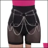Accessoires de ceintures Fashion Gothic Taist Chain Alloy and PU Leather Body Chains with Mti Layer Decor Stracles DWV