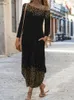 Casual Dresses Elegant Art Face Print Irregular Long Dress 2022 Sleeve Pocket Loose Party Women Sexy Off Shoulder Maxi