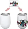 Sublimation Blank Wine Tumbler 12 OZ Stainless Steel EggShell Cup with Lid and Straw Heat Transfer Double Wall Insulated Travel Mug Gift Sets for Wine 0425