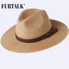 Furtalk Sommerhut für Frauen Männer Panama Strohhut Hut Strandhüte Fe UV Sun Protection Chapeau Femme 220607